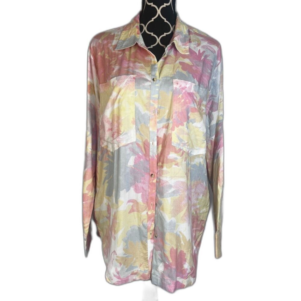 Oneill Tie Dye Abstract Print Button‎ Front Long Sleeve Blouse Size Small